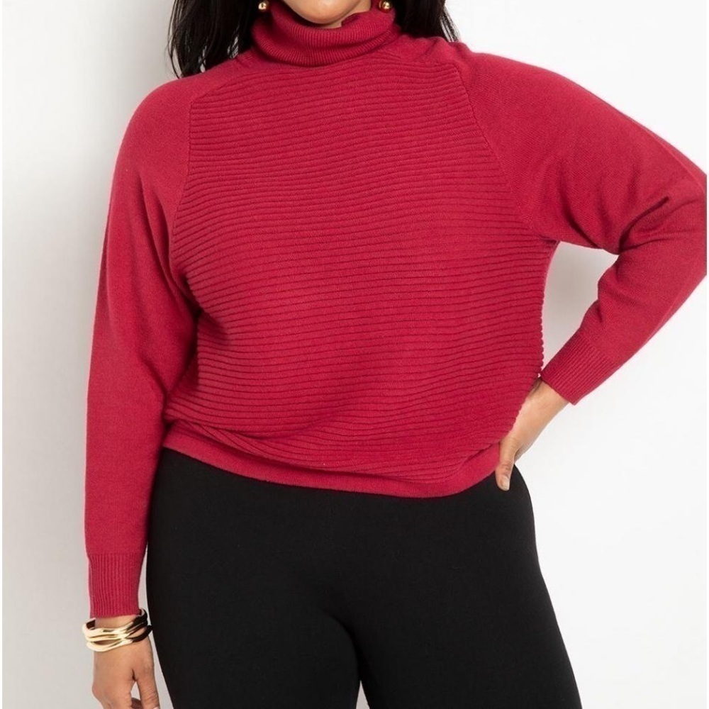 ELOQUII Turtleneck Pullover Ribbed Sweater Biking Red Women’s 14/16 Plus Size